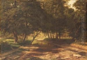 Children Playing In The Stream by George Hetzel