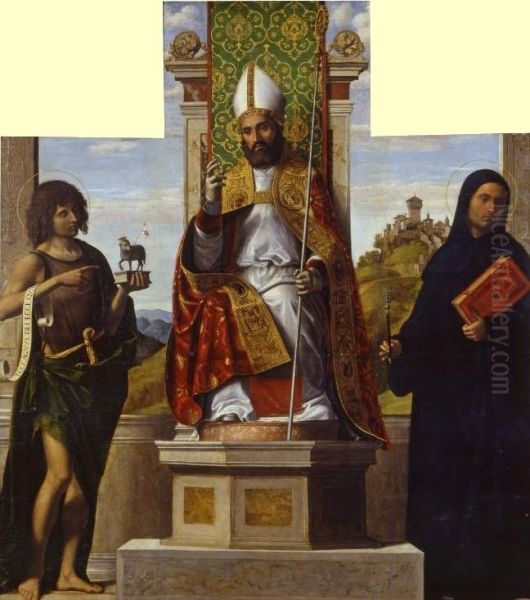 St. Lanfranc of Pavia enthroned between St. John the Baptist and St. Liberius, c.1515-16 - view 1