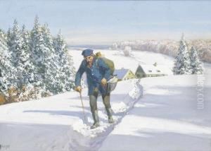 Verschneite Landschaft Mit Postboten. Verschneite Landschaft Mit Postboten.