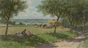 Junge Familie Bei Der Rast Vor Einer Kornerntenszene by Paul Hey