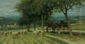 Weite Landschaft Mit Schafherde Und Kutsche Weite Landschaft Mit Schafherde Und Kutsche