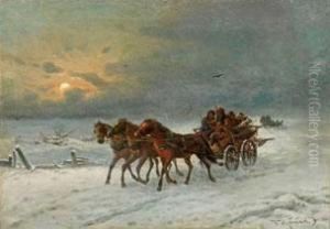 Russische Winterlandschaft Mit Pferdefuhrwerken by Joseph Friedrich N. Heydendahl