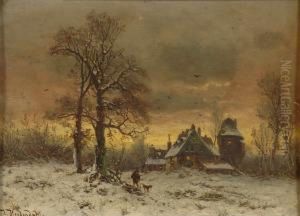 Winterlandschaft Mit Jager Und Hund. Winterlandschaft Mit Jager Und Hund.