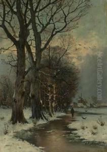 Abend Uber Niederrheinischer Winterlandschaft by Joseph Friedrich N. Heydendahl