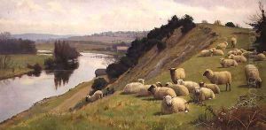 A Riverside Pasture with Sheep by William Sidney Cooper