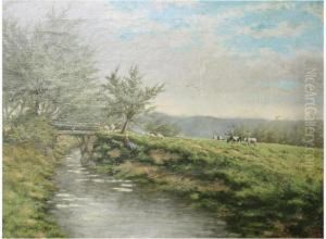 Female Shepherd Near A Brook by Adriaan Jozef Heymans