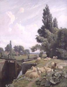 Landscape with a Canal Lock and a Flock of Sheep, 1884 Landscape with a Canal Lock and a Flock of Sheep, 1884