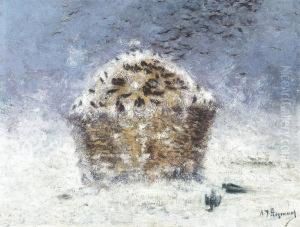 Haystack With Crows In Wintertimer by Adriaan Jozef Heymans