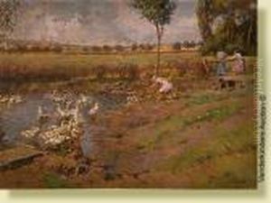 Fillette Jouant Avec Les Oies A Lamare by Adriaan Jozef Heymans