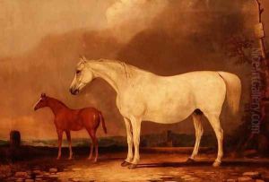 Old Bald Peg, a grey mare with foal by Edwin Cooper