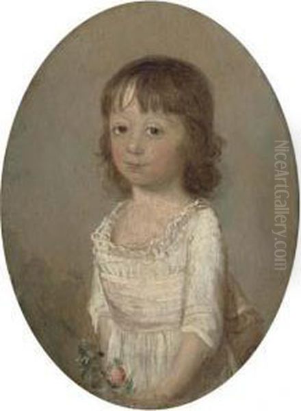 Portrait Of Mary Seppings, Small
Three-quarter Length, In A Whitedress And Pink Waist-band, Holding Some
Pink Flowers - view 1