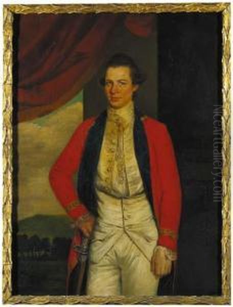 Portrait Of Colonel Peter
Macgregor, Three-quarter-length, In Uniform, Beside A Curtain, A
Landscape Beyond - view 1