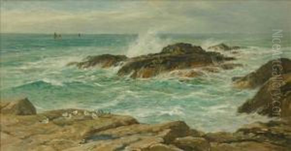 Coastalscene, Waves Crashing Over Rocks - view 1
