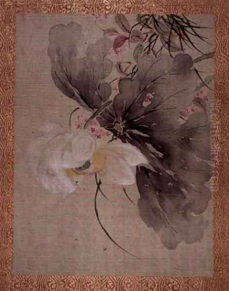 Peony Tree and Japanese Crab Apple Tree with blossom, from an album of twelve studies of Flowers, Birds and Fish - view 1