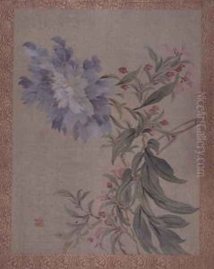 Blossom and a flower, from an album of twelve studies of flowers, birds and fish by Tsubaki Chinzan