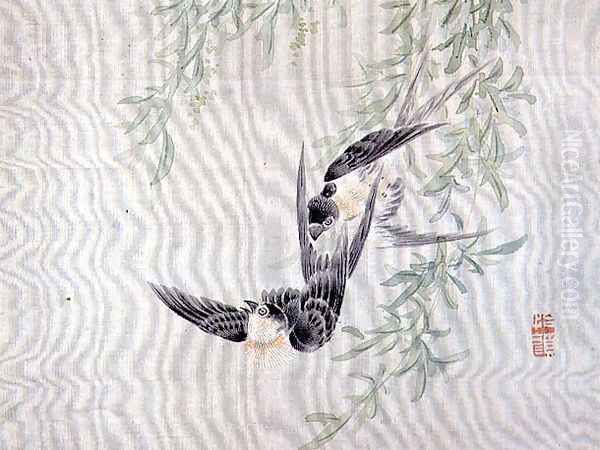 Swallows in flight, from an album of twelve studies of flowers, birds and fish - view 1