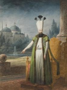 Portrait Of Sultan Abd-ul Hamid I
 Standing In Front Of A Golden Throne, A Domed Palace In The Distance