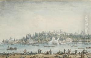 Vue De Constantinople, Avec La
Pointe Du Serail Et La Basilique Sainte-sophie A L'arriere-plan by Jean-Baptiste Hilaire