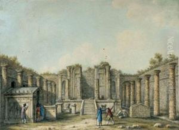 Paysage D'asie Mineure Avec
Caravanes De Chameliers Et Personnages Turcs Devant Les Ruines Du Temple
De Mars - view 1