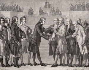 King Louis XVI (1754-93) Swearing on the Book of the Constitution, 14th September 1791 by H. de la Charlerie