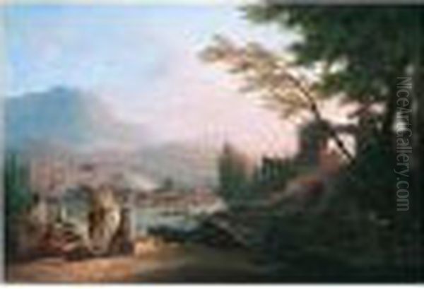 A River Landscape With Soldiers Resting And Conversing With Women, A Ruined Arch Nearby - view 1
