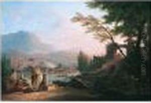 A River Landscape With Soldiers Resting And Conversing With Women, A Ruined Arch Nearby