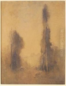 Sheep In Landscape by Jesse Jewhurst Hilder