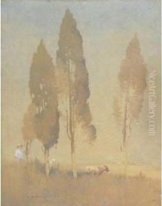 Landscape With Boy And Goats by Jesse Jewhurst Hilder
