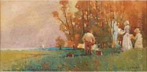 Julian Ashton And Students At Narrabeen by Jesse Jewhurst Hilder