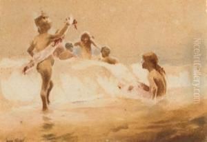 Children At The Beach by Jesse Jewhurst Hilder