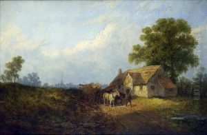 Near Dorking,surrey, With Timber Wagon And Cottage