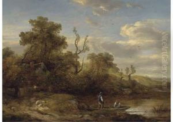 Figures In A Boat Before A Cottage - view 1
