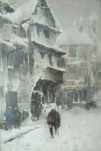 Snow Covered Street With Figure Walking by Bartram, Fred. John Hiles