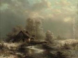 A Mill Along A Frozen Waterway by Carl Hilgers