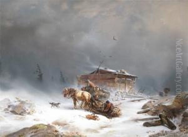 Rustics Gathering Firewood In A Blizzard - view 1