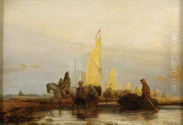 Fluslandschaft Mit Regem Treiben. - view 1