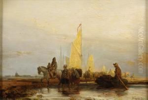 Fluslandschaft Mit Regem Treiben. by Carl Hilgers