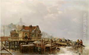 Figures Unloading A Sledge Near An Inn, Amsterdam
