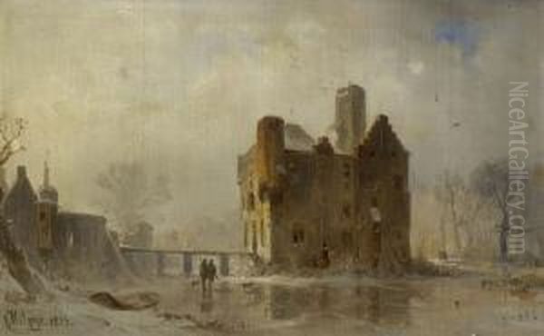 Wasserschloss In Winterlicher Landschaft. - view 1