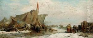 Gegenstucke. Zwei Winterlandschaften Mit Figuren. Gegenstucke. Zwei Winterlandschaften Mit Figuren.