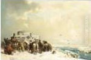 A Winter Landscape With Figures And A Horse Drawn Sledge A Winter Landscape With Figures And A Horse Drawn Sledge