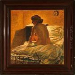 Interior With A Woman Sitting On A Bed by Knud Ove Hilkier