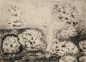 Landscape With Waterfall And Fruit Trees In Bloom by Carl Fredrik Hill