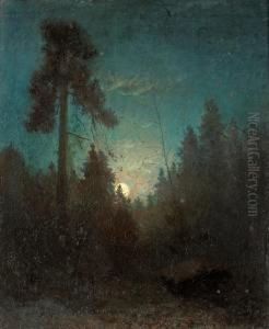 Tall Pine And Rising Moon by Carl Fredrik Hill