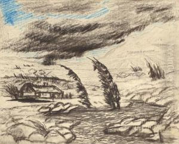Stormy Landscape With Spruce - view 1