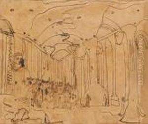 Tempelinterior Med Figurmotiv Kopierade Efter Wallis'verldshistoria by Carl Fredrik Hill