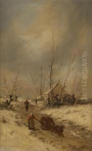Chariot Attele A Un Chien Dans Un Paysage Enneige