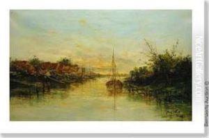 'boom' Canvas.signed Jean Hill / Boom. Period Frame In Giltwood