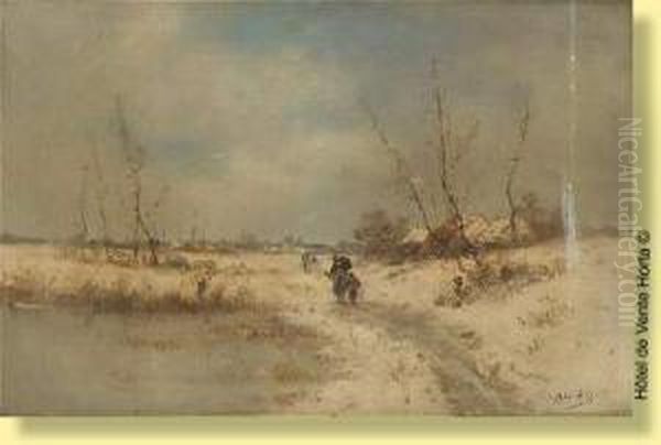 Promeneurs Dans Un Paysage Enneige - view 1
