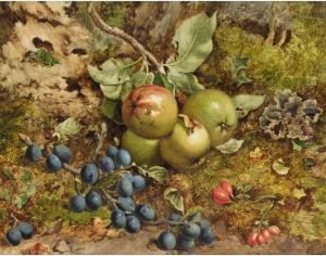 Still Life With Apples And Plums by John William Hill